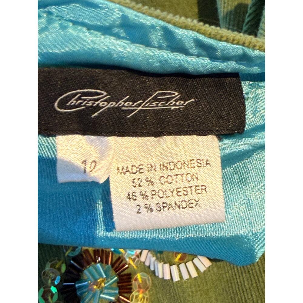 Christopher Fischer Beaded Floral A-Line Skirt Olive 10 - Picture 4 of 5